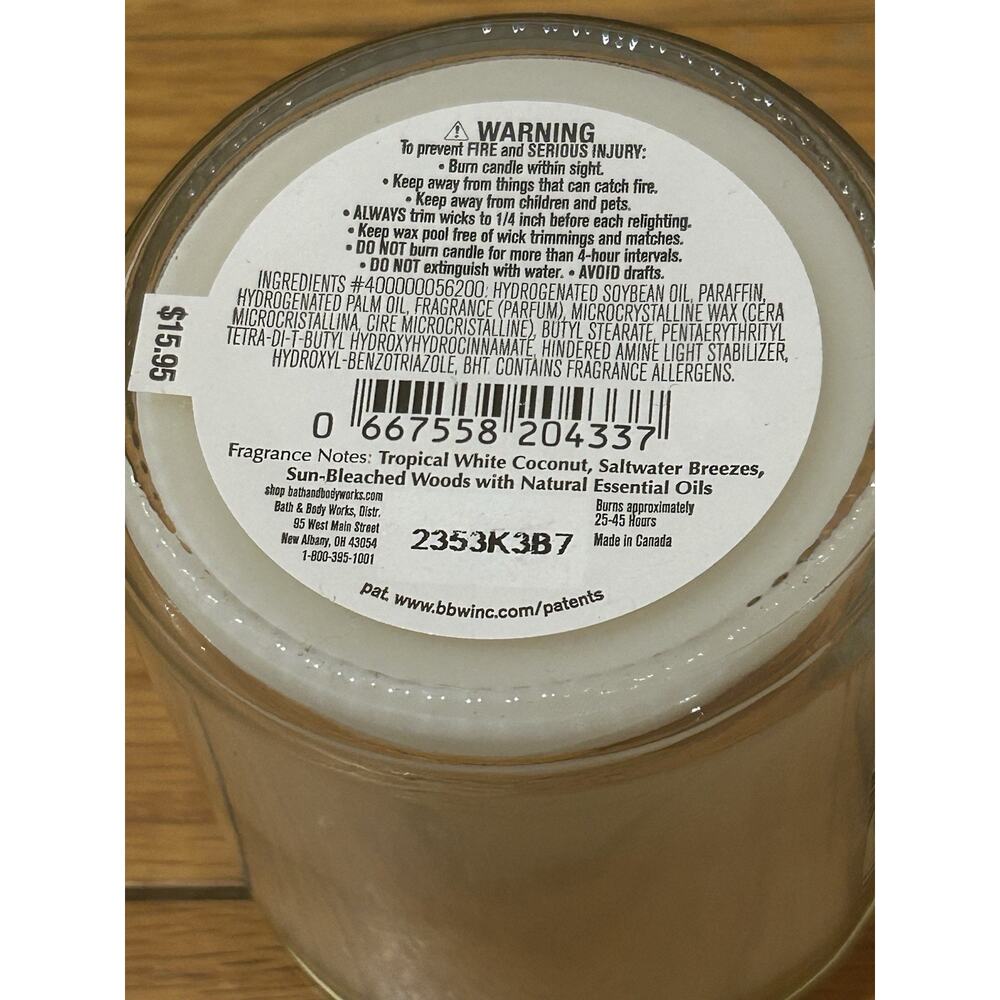 New Bath & Body Works Waikiki Beach Coconut 7 oz Candle - Picture 5 of 7